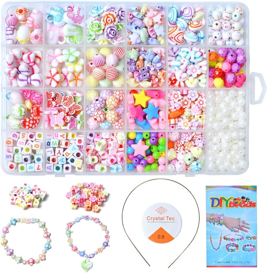 Jwxstore Kids DIY Bead Jewelry Making Kit, Beads for Girls Art and Craft Bracelets Necklace Hairb... | Amazon (US)