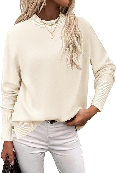 Zeagoo Women's Sweaters Loose Knit Side Button 2025 Fall Fashion Trendy Casual Pullover Tops Clot... | Amazon (US)