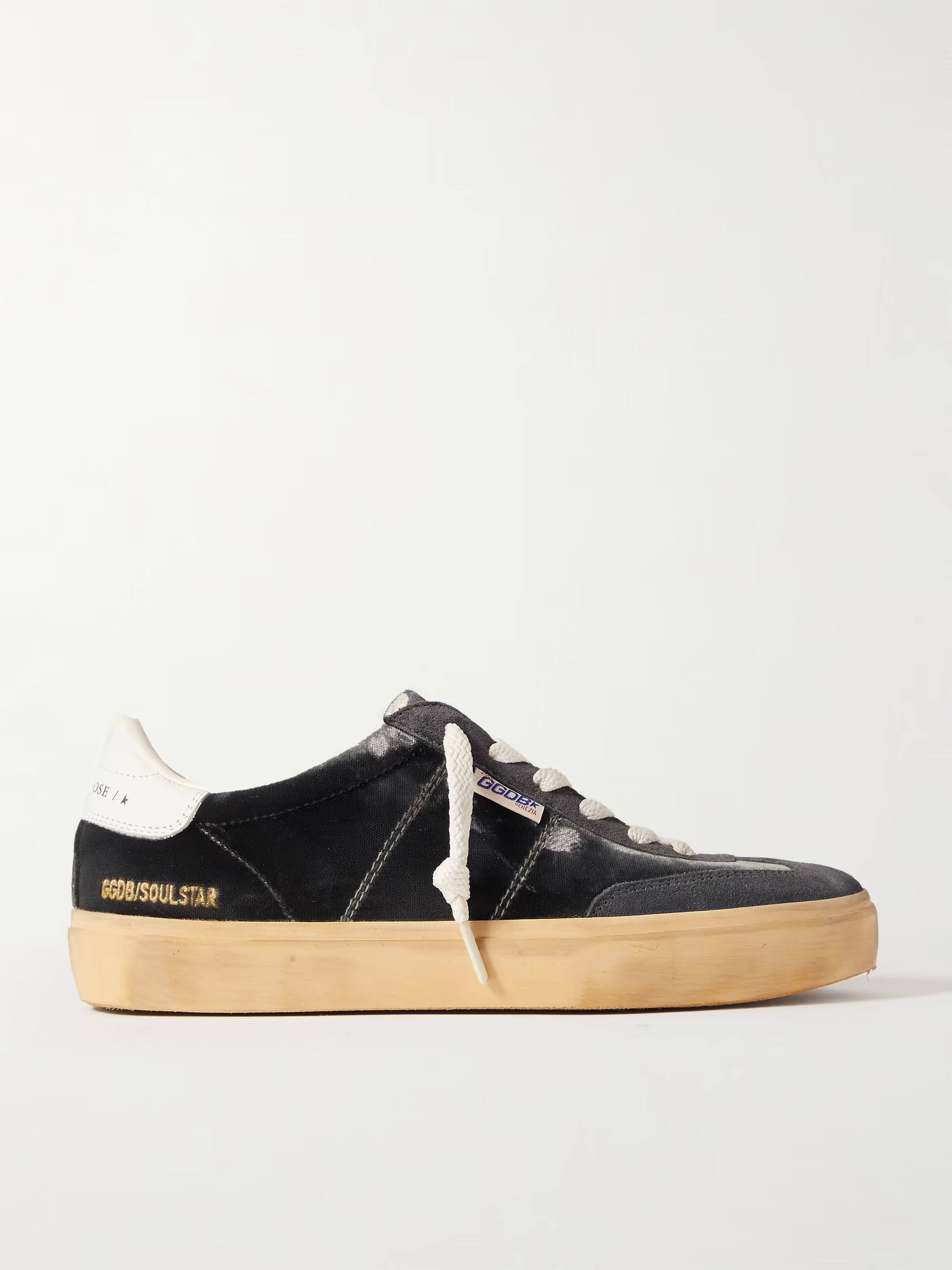 Soul-Star distressed suede and leather-trimmed velvet sneakers | NET-A-PORTER (US)