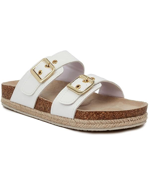 LONDON FOG Womens Wendee Sandals with Cork. Laides Slide Sandals With Double Buckle Strap Platfor... | Amazon (US)