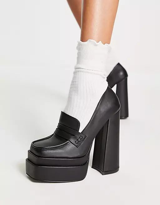 Daisy Street Exclusive double platform heeled shoes in black | ASOS (Global)