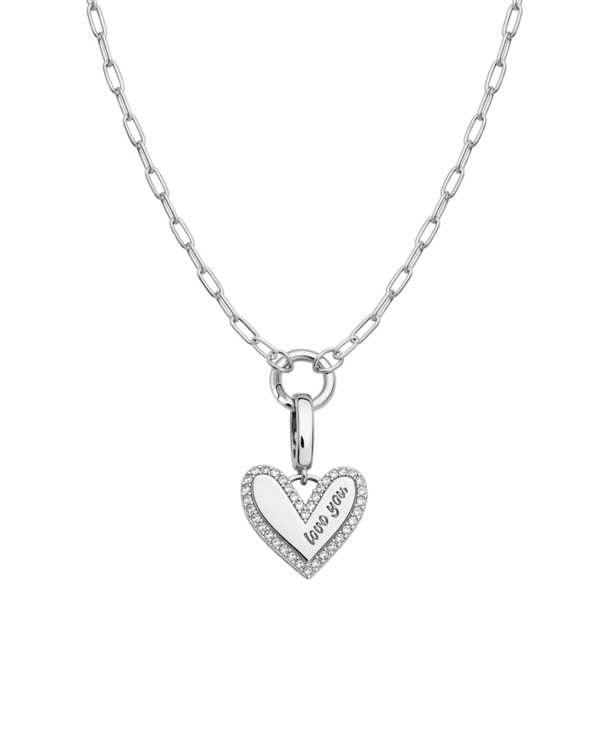 Hollywood Sensation Elena "Love You" Pave Heart Necklace - Silver | Macy's