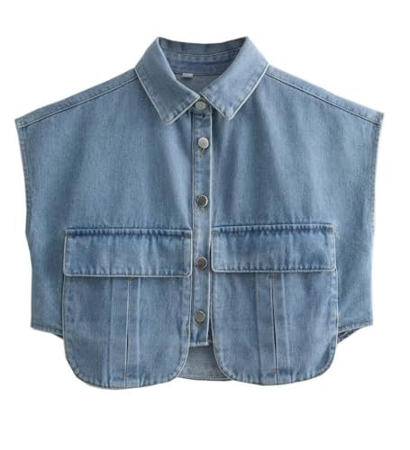 Hotmiss Womens Cropped Button Down Shirt Summer Collared Sleeveless Loose Denim Top with Pockets | Amazon (US)