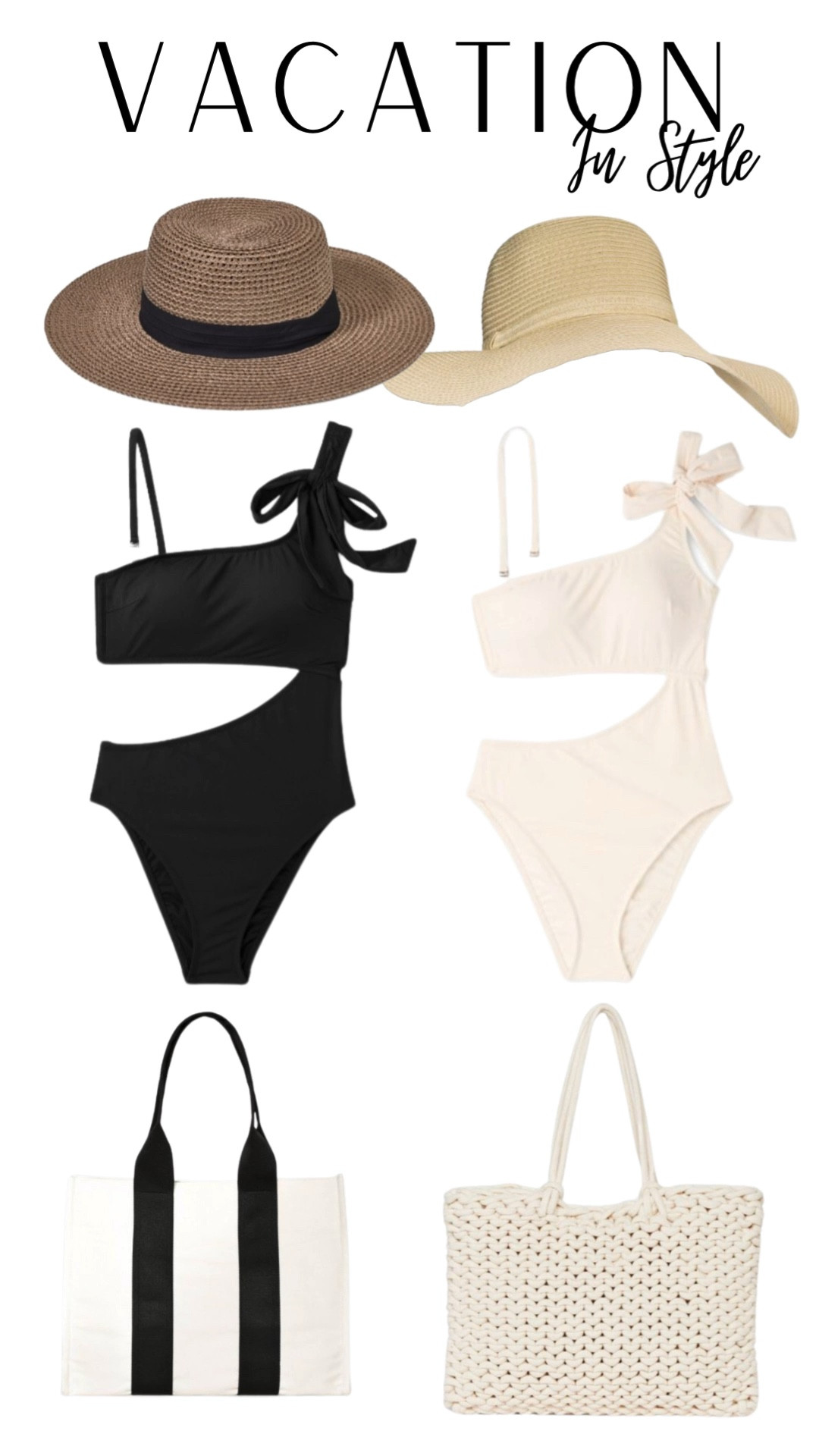 Vacation in style! 
The hats and bags are stupid cheap right now because they’re on sale!

#LTKunder50 #LTKtravel #LTKswim