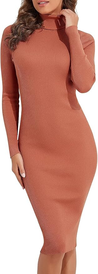 PrettyGuide Women's Turtleneck Sweater Dress Long Sleeve Ribbed Knit Stretch Midi Bodycon Dresses | Amazon (US)