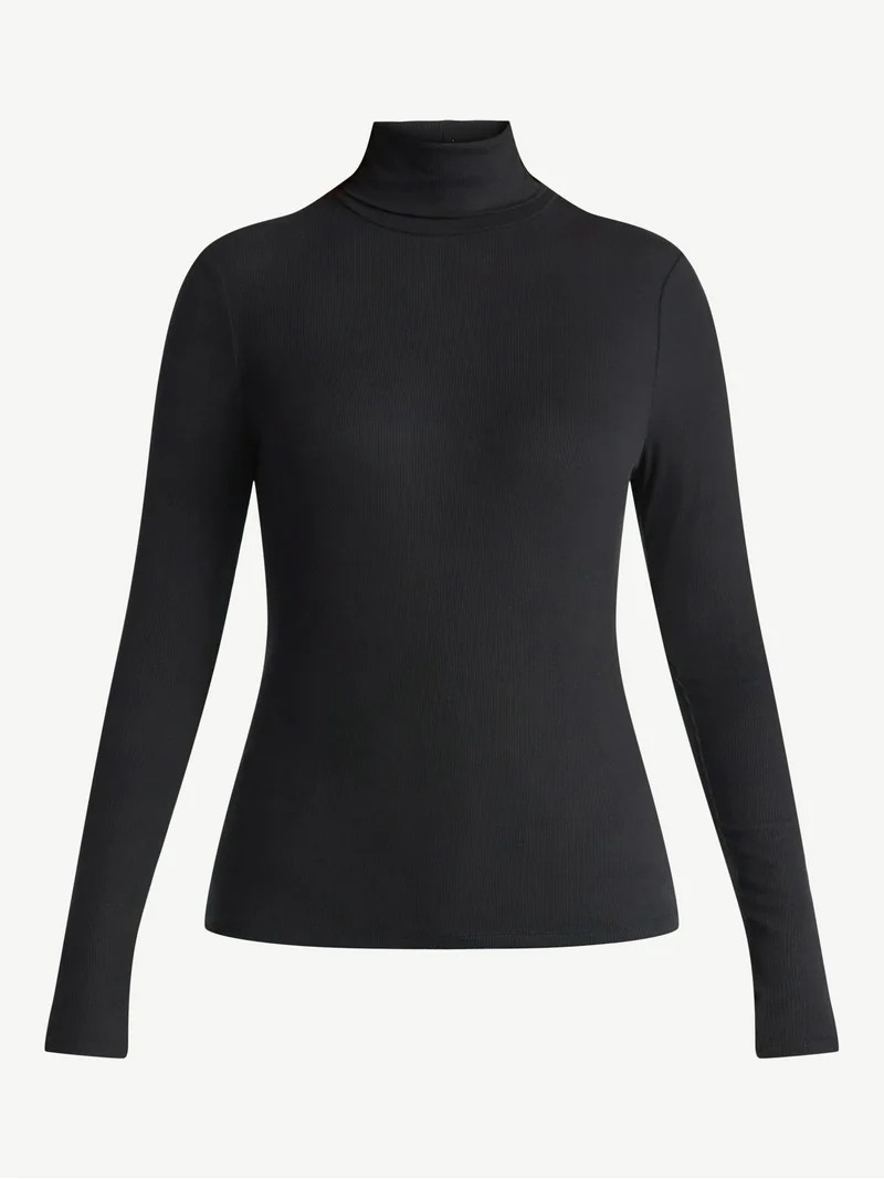Time and Tru Women's Ribbed Turtleneck with Long Sleeves, Sizes XS-XXXL | Walmart (US)