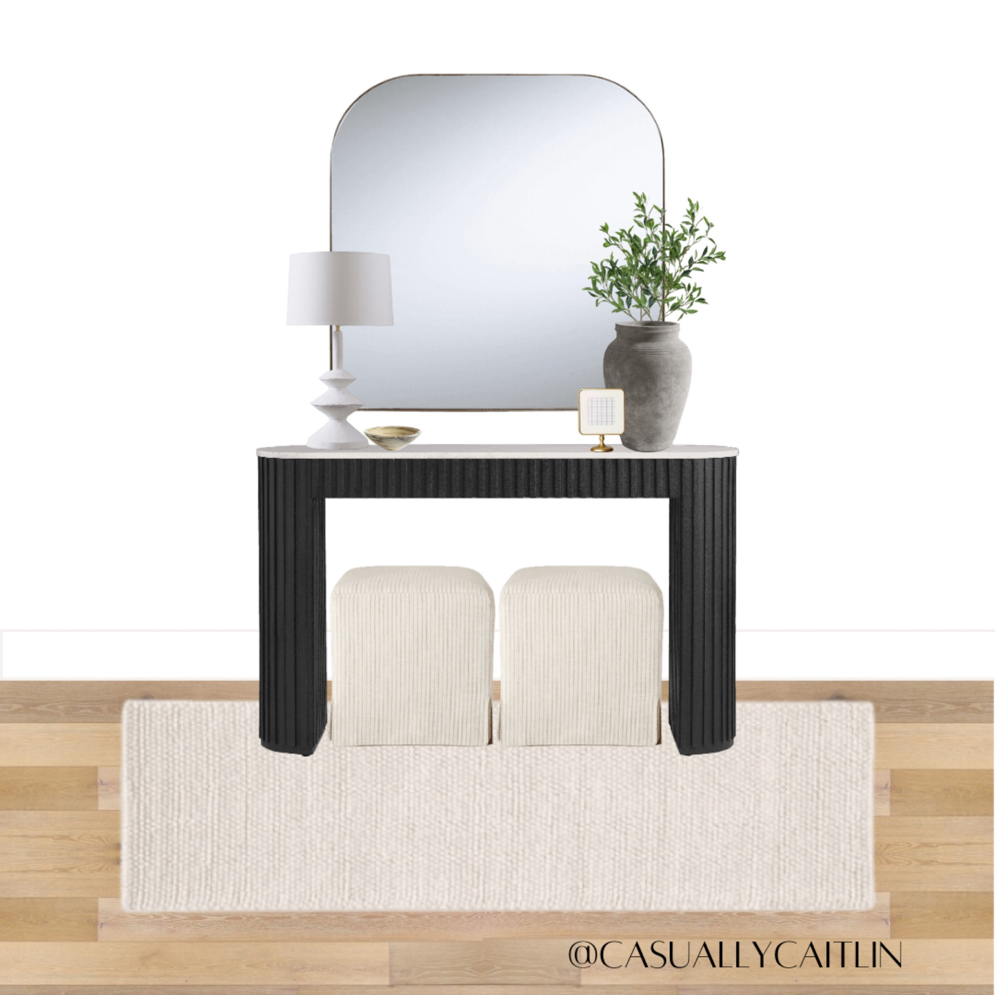 Modern entryway 🤍 love this fluted table with the marble top!

Black fluted console, slipcovered ottomans, neutral runner, white ceramic lamp, trinket dish, key dish, black vase, faux greenery, gold frame, archer mirror, entryway inspo, entryway ideas, edesign 

#LTKHome #LTKStyleTip #LTKSummerSales