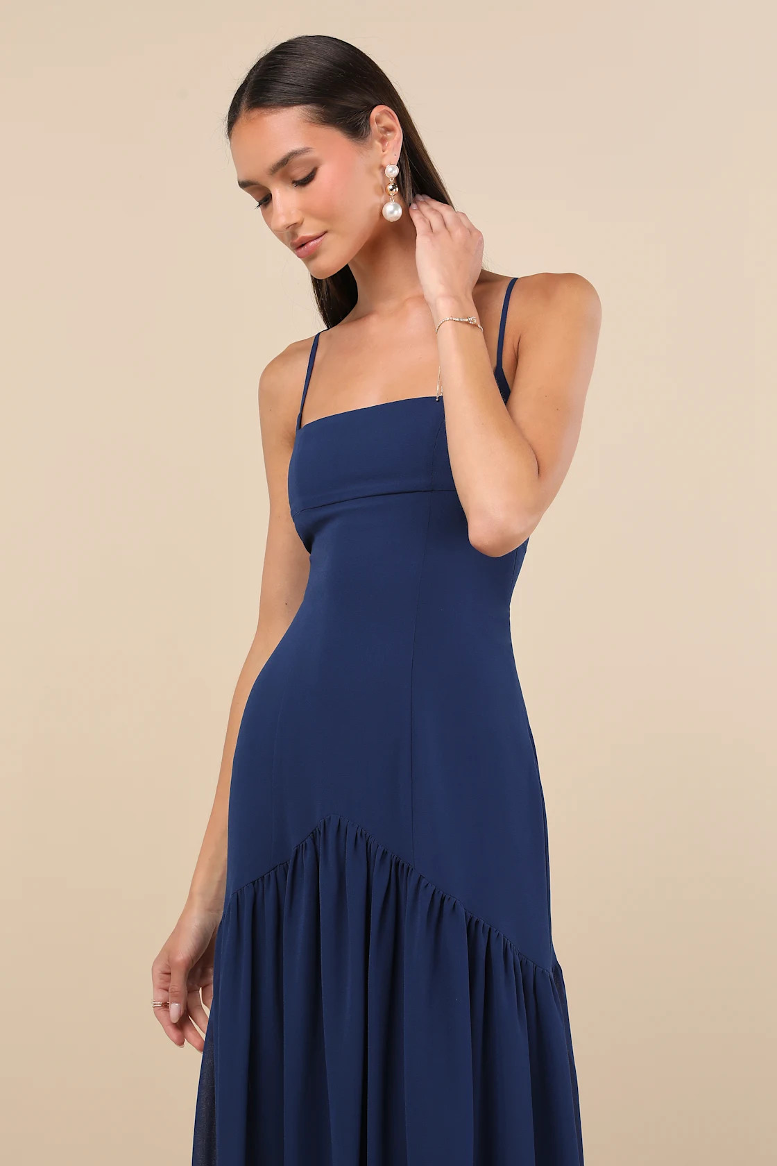 Auria Navy Blue Chiffon Drop Waist Maxi Dress | Lulus
