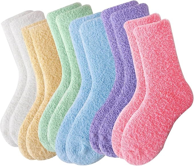 Women's Padded Fuzzy Socks, Fleece Home Floor Socks, Comfortable Warm Puffy Socks, Microfiber Sle... | Amazon (US)