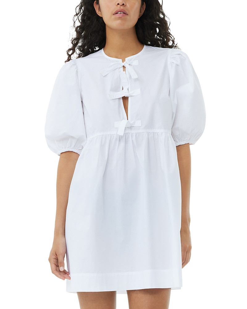 Ganni White Cotton Poplin Tie String Mini Dress | Bloomingdale's (US)