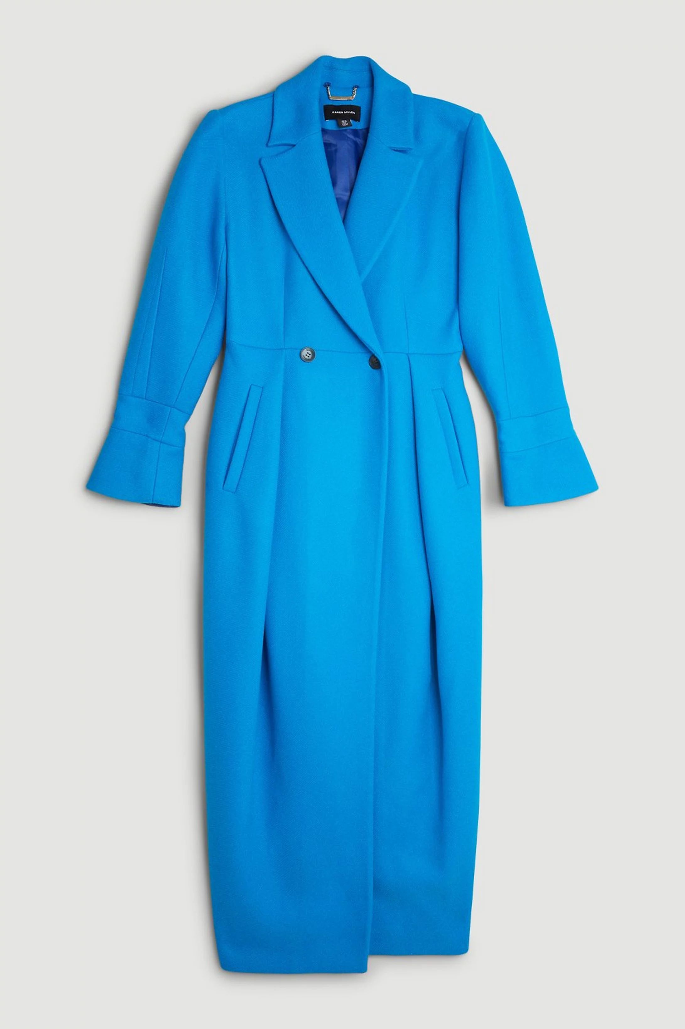 Italian Wool Blend Fitted Button Detail Midi Coat | Karen Millen UK + IE + DE + NL