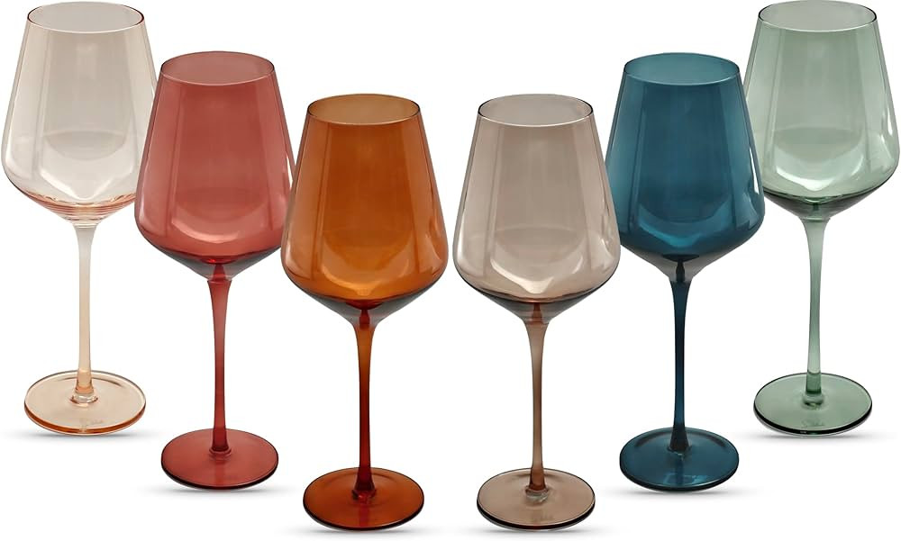 Saludi Colored Wine Glasses, 16.5oz (Set of 6) Stemmed Multi-Color Glass - Great for all Wine Typ... | Amazon (US)