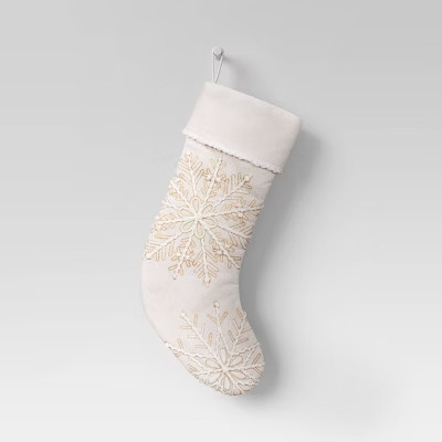 20" Embroidered Metallic Snowflakes Christmas Stocking Cream - Wondershop™ | Target