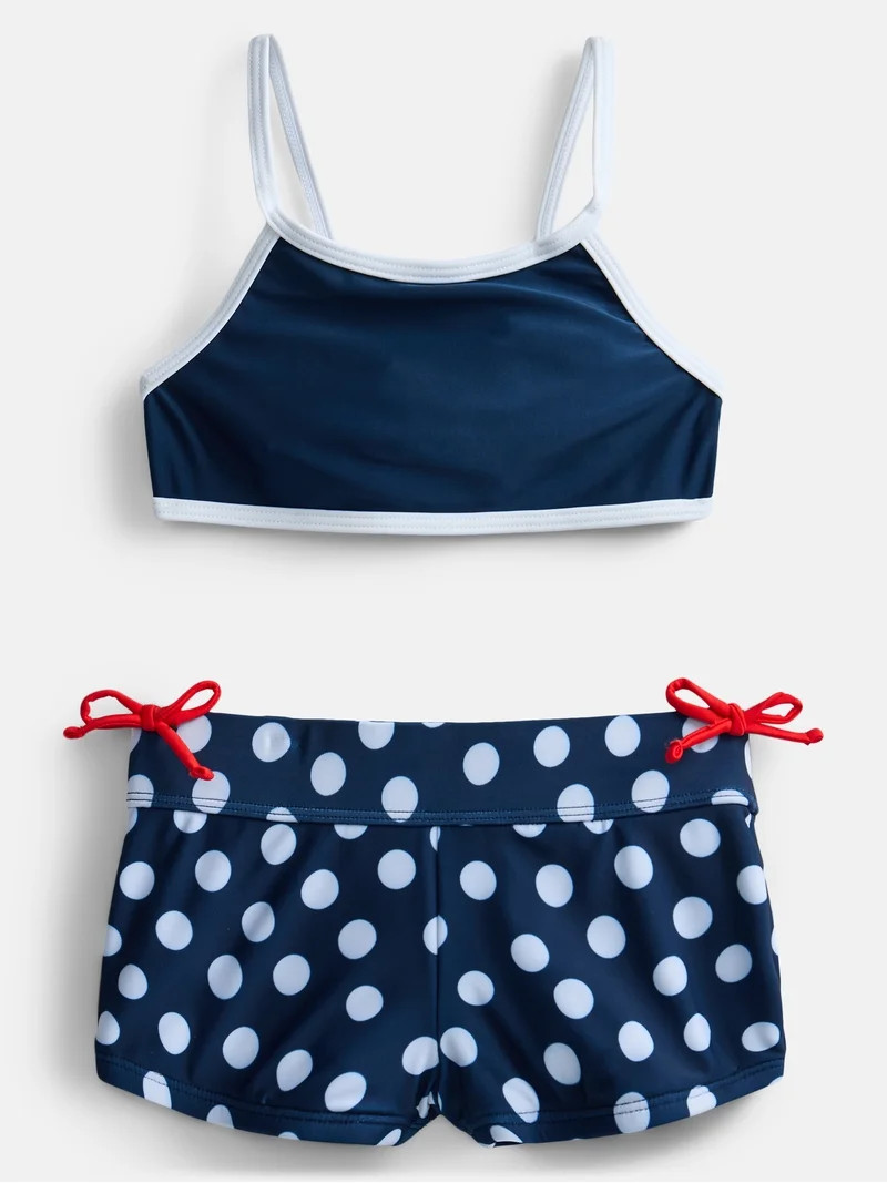 Wonder Nation Girls Polka Dot Top and Shorts Swimsuit Set, 2-Piece, Sizes 4-16 | Walmart (US)