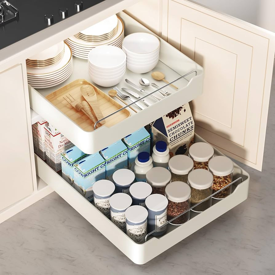 Pull Out Cabinet Organizer Fixed with Adhesive Nano Film, Heavy Duty Slide Out Pantry Shelves, Sl... | Amazon (US)
