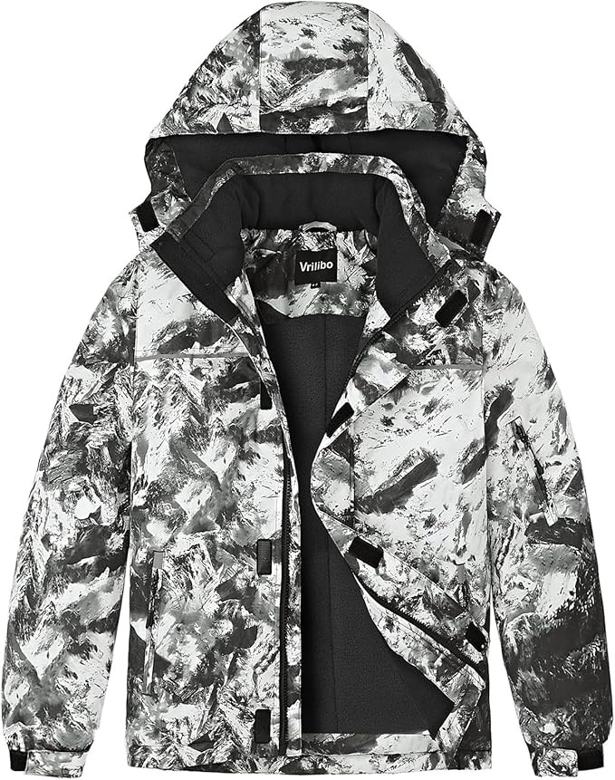 Boys Waterproof Ski Jacket Winter Warm Thick Snow Coat Fleece Lined Kids Outdoor Hooded Snowboard... | Amazon (US)