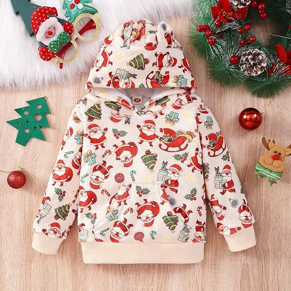Toddler Boys Christmas Sweatshirts Hoodies Santa Claus Pullover Tops Kids Hooded Sweaters Xmas Ou... | Amazon (US)