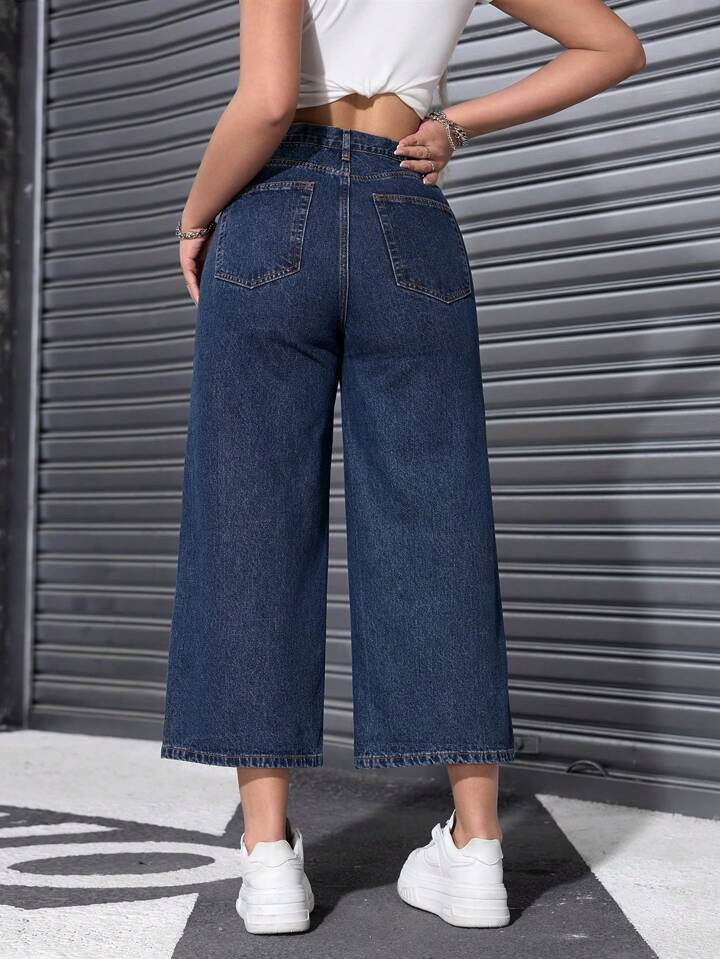 Casual Loose Fit 7/8 Length Straight Leg Jeans | SHEIN
