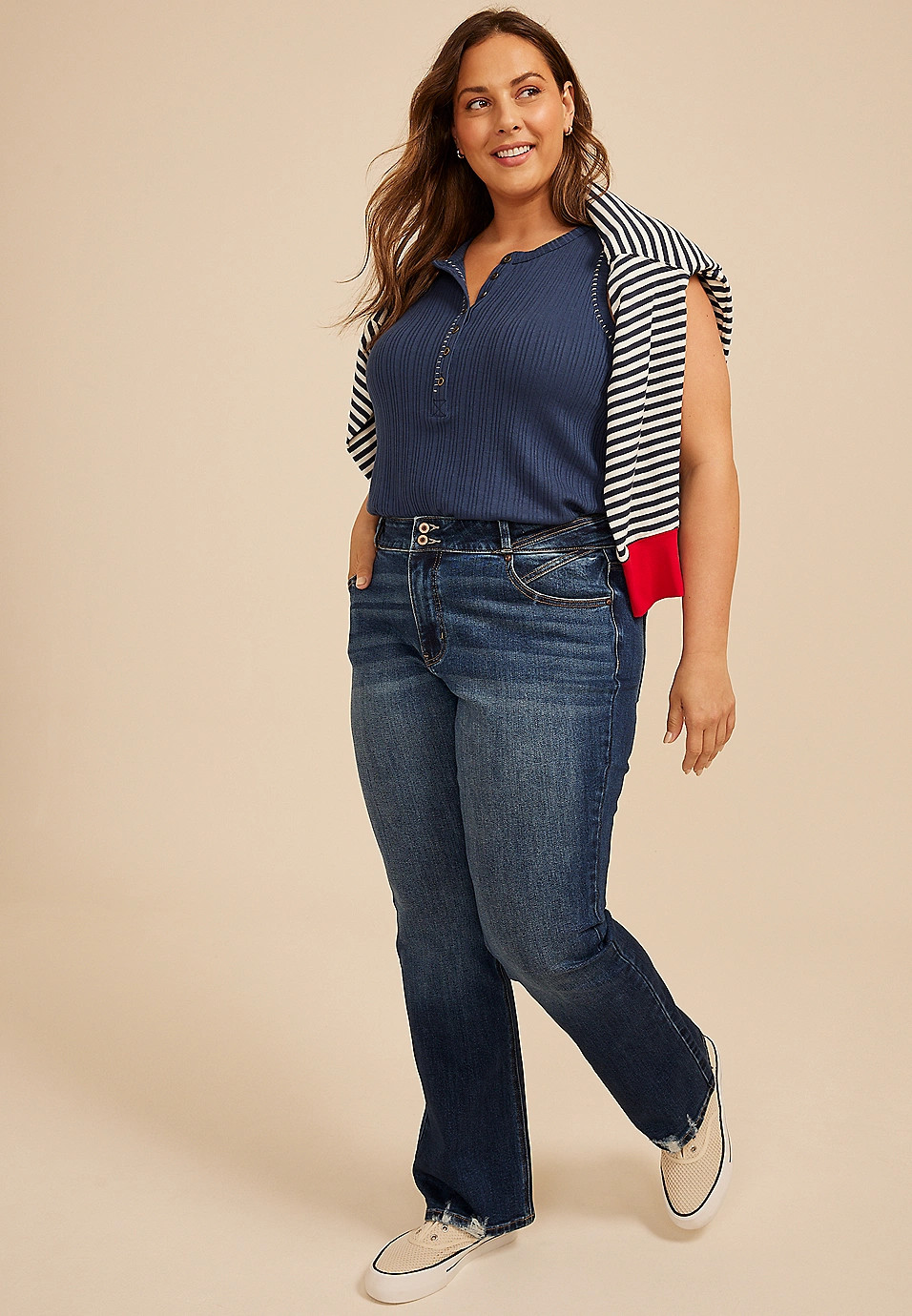 Plus Size KanCan\u2122 High Rise Double Button Pieced Waist Bootcut Jeans | Maurices