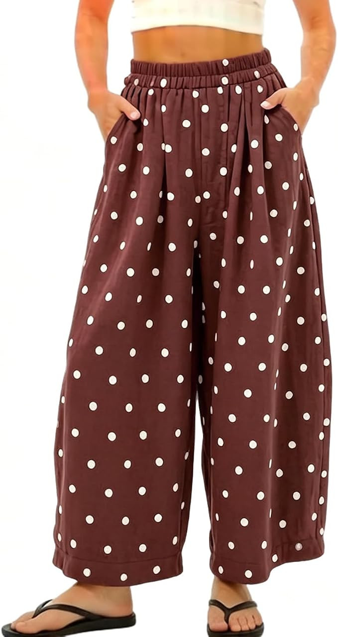 Barrel Pants,High Waist,Elastic Brand,Lightweight Palazzo,Linen Summer Pants,Casual Streetwear | Amazon (US)