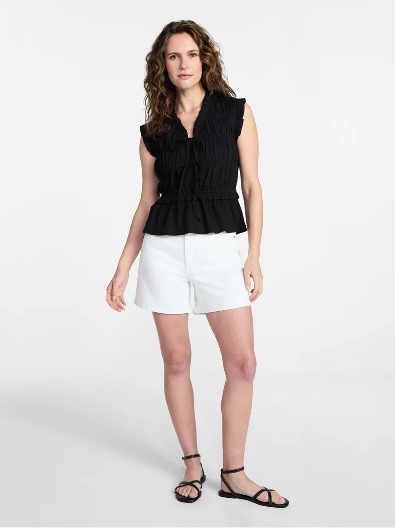 Time and Tru Women's Textured Tie Front Top, Sizes XS-XXXL | Walmart (US)