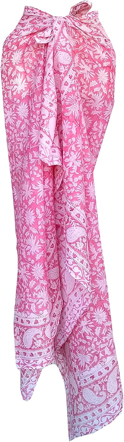 Rastogi Handicrafts 100% Cotton Hand Block Print Sarong Womens Swimsuit Wrap Cover Up Long (73" x... | Amazon (US)