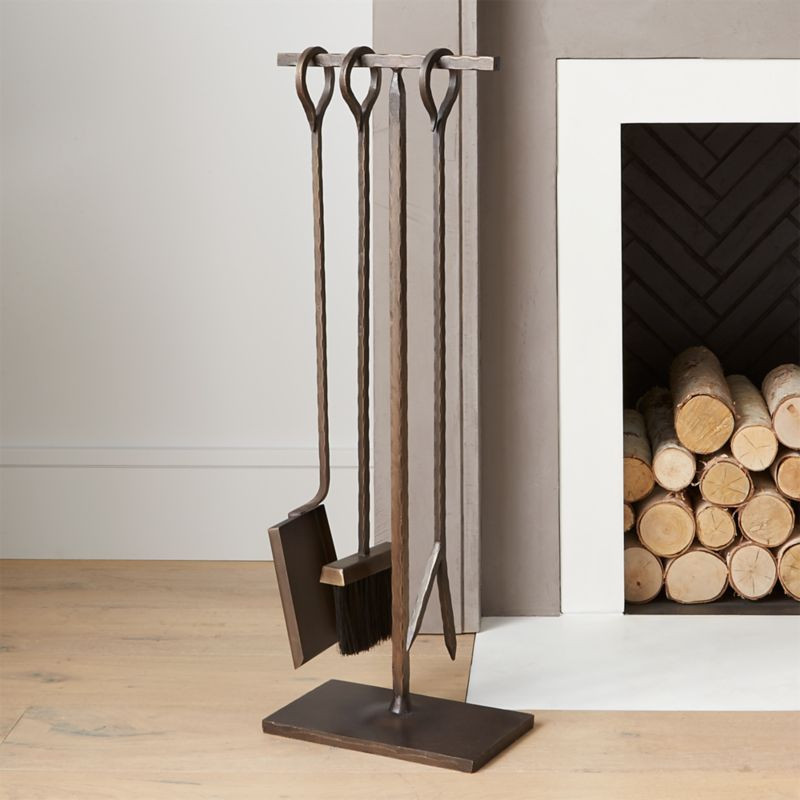 Antiqued Brass Fireplace Tool Set + Reviews | Crate & Barrel | Crate & Barrel
