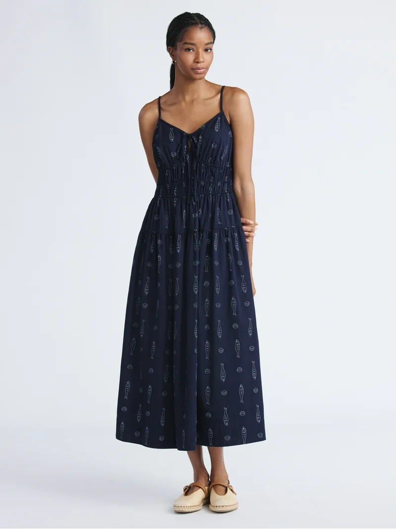 Free Assembly Women's and Women's Plus Smocked Cotton Maxi Dress, Sizes XS-4X | Walmart (US)