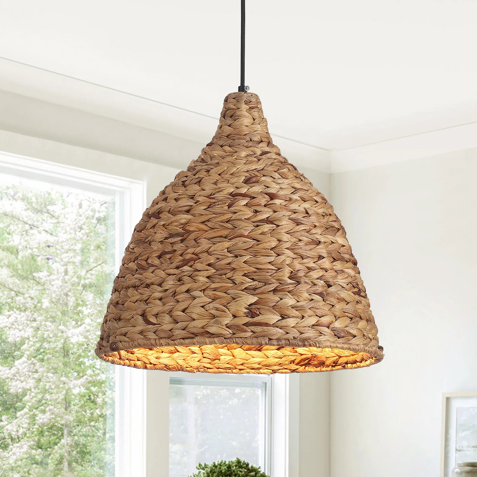 Millerville 1-Lights Hand-Woven Rattan Cone Natural Pendant Light | Wayfair North America