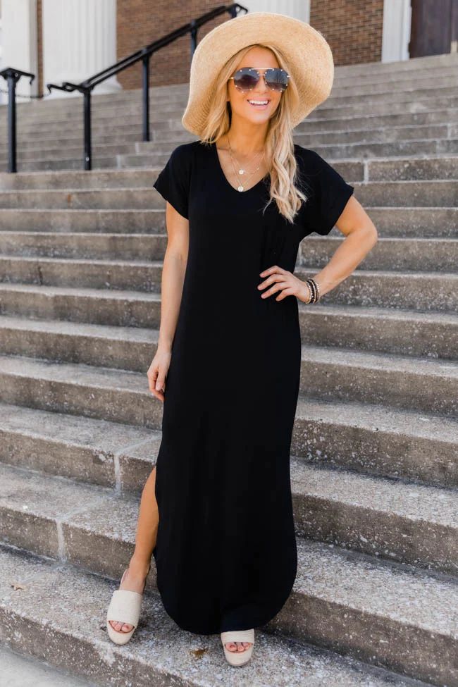 Set Yourself Free Black Maxi T-Shirt Dress | The Pink Lily Boutique