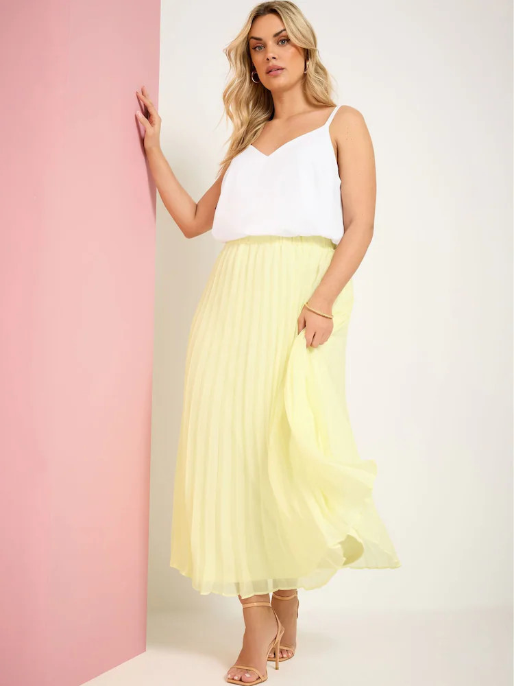 Yours Curve Yellow Chiffon Pleated Skirt | Next EU