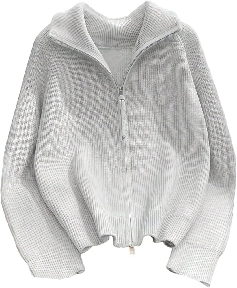 RoseSeek Women's Ribbed Knit Zip Up Sweater Collared Long Sleeve Cardigans Fall Sweaters | Amazon (US)