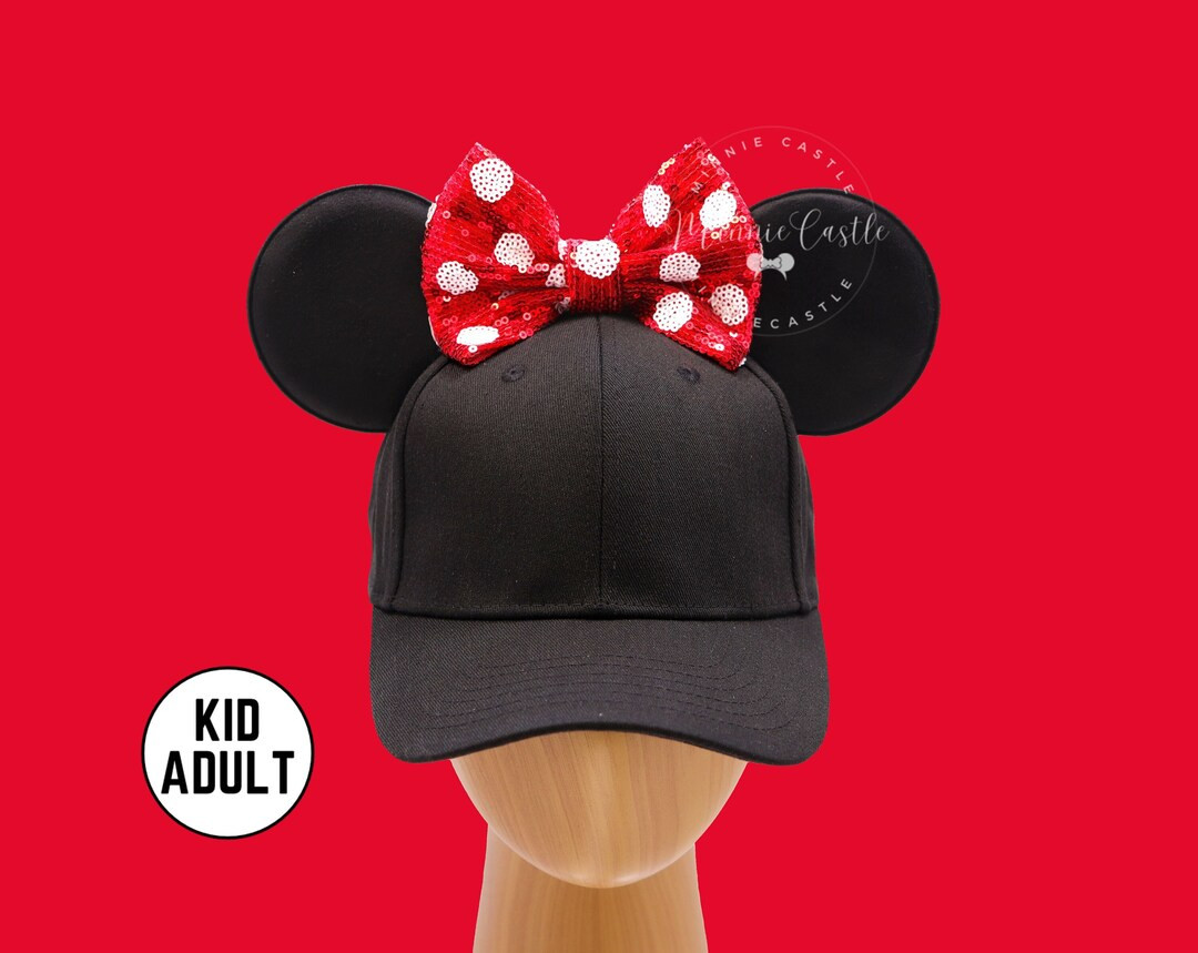 Mickey Ears Hat, Mickey Ears Baseball Cap, Minnie Ears Hat with Bow, Red and white polka dots Mou... | Etsy (Global)