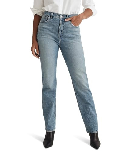 Madewell Women's The '90s Straight Jeans in Rondell Wash: Crease Edition, Rondell, Blue, 27 | Amazon (US)