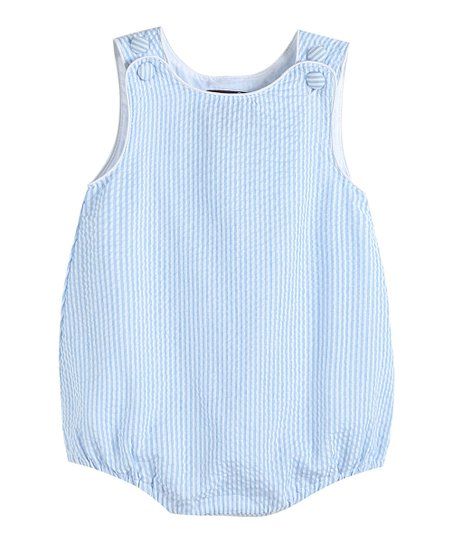 Light Blue Stripe Seersucker Button-Strap Bubble Bodysuit - Infant & Toddler | Zulily