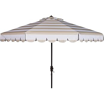 SAFAVIEH 11ft Outdoor Patio Umbrella, Round, Vienna Collection, Beige & White Stripe, Crank, Butt... | Amazon (US)