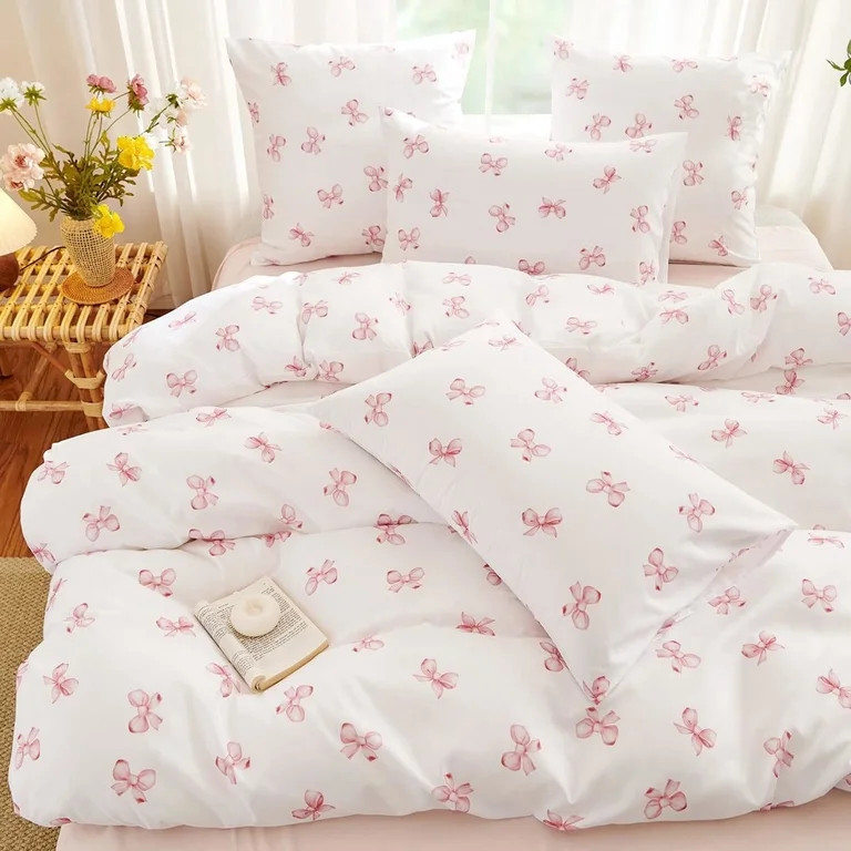 2 Pieces Pink Bow Comforter Set Cute Pink Bows Twin Bedding Set for Girls Teen Kids Bedroom Decor... | Walmart (US)