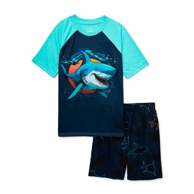 Wonder Nation Boys Shark Short Sleeve and Shorts 2-Piece Sleep Set, Sizes 4-16 Husky | Walmart (US)