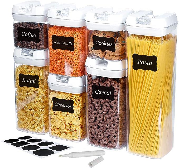 U-miss Airtight Food Storage Containers, 7 Pieces BPA Free Plastic Cereal Containers with Easy Lo... | Amazon (US)
