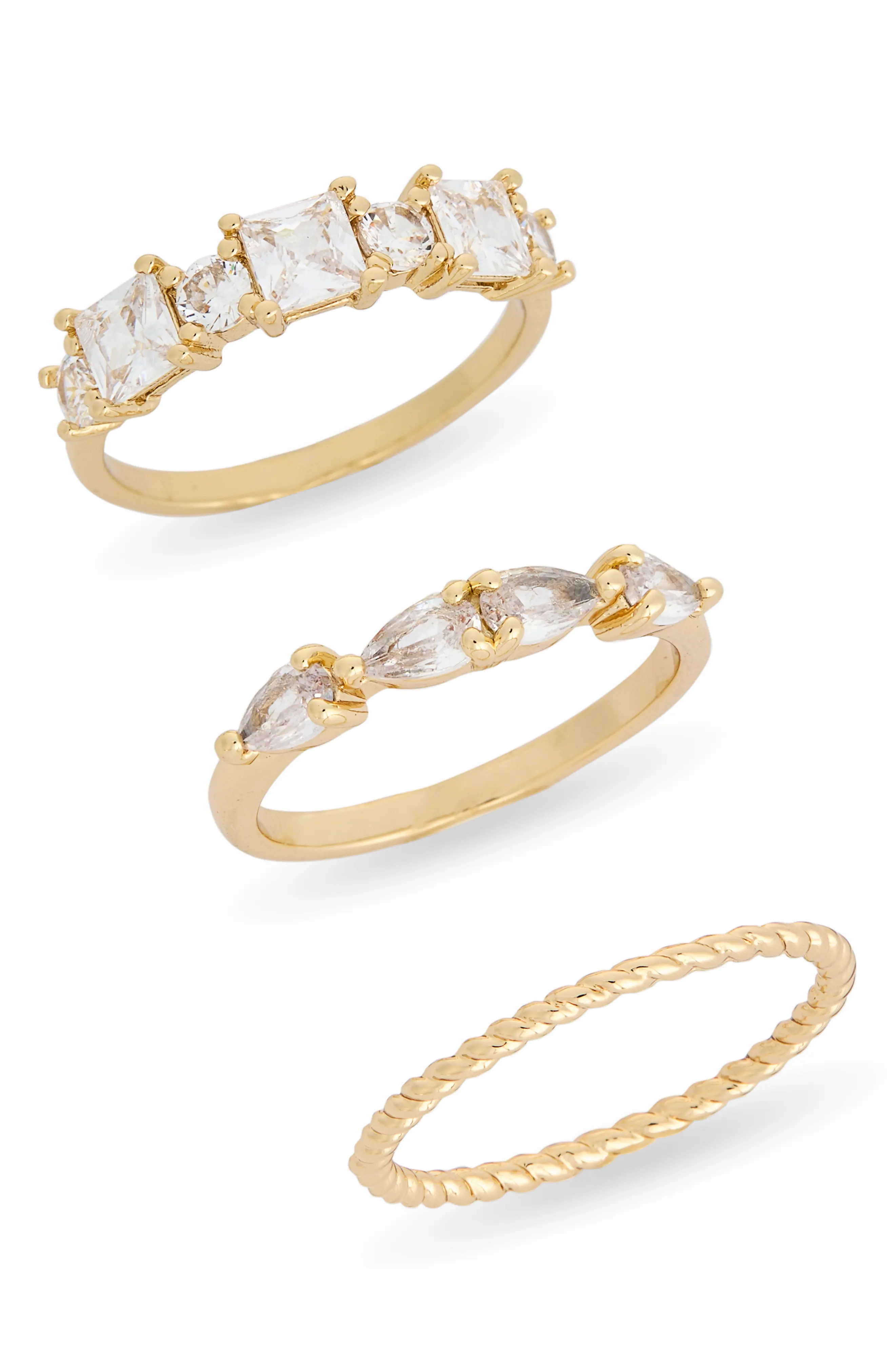 NORDSTROM RACK Set of 3 Cubic Zirconia Stackable Band Rings in Clear- Gold at Nordstrom Rack, Size 7 | Nordstrom Rack