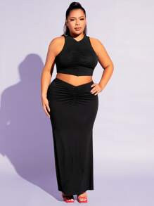 SHEIN SXY Plus Ruched Tank Top & Mermaid Hem Skirt | SHEIN