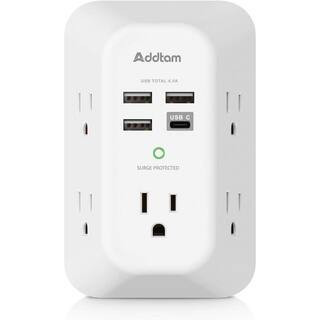 5-Outlet USB Wall Charger Surge Protector with 4-USB Port (1-USB C Outlet) 3-Sided Wall Adapter in White | The Home Depot