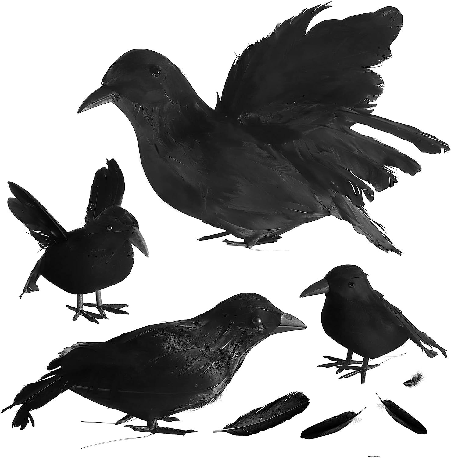 Amazon.com: 4 Packs Realistic Feathered Halloween Black Crows Family, Handmade Black Crow Ravens ... | Amazon (US)