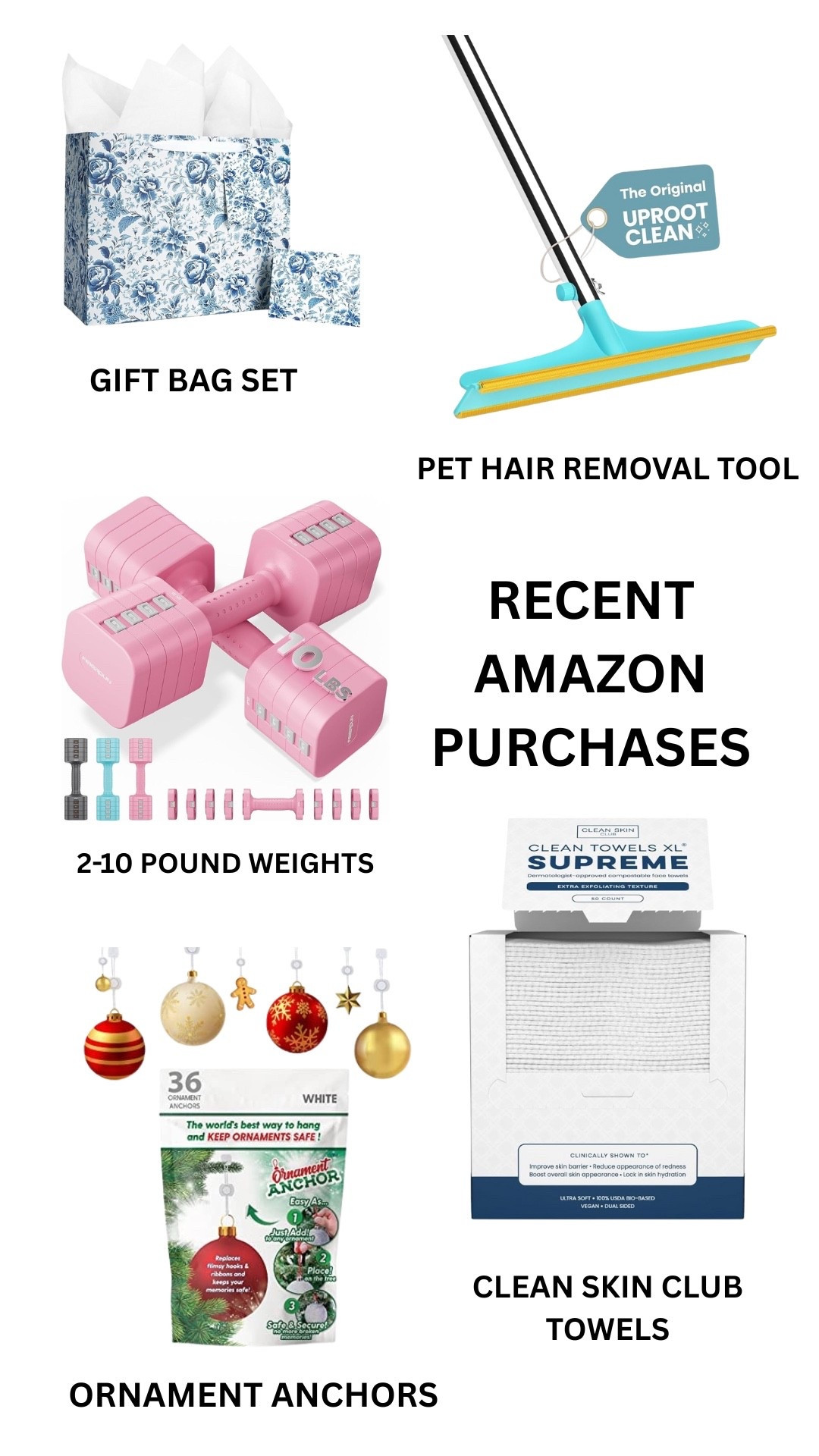Recent Amazon purchases include ornament anchors to keep the Christmas tree kitty-proof, a tool to remove her pretty fur from my carpet, and weights to tone at home during the busy holiday season 

#LTKPets #LTKSaleAlert #LTKHoliday