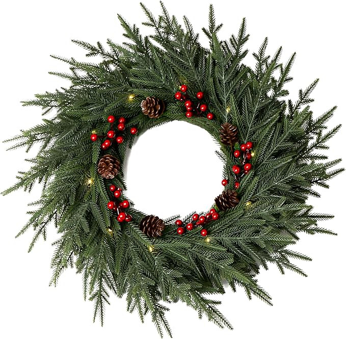 24" Artificial Christmas Wreath - Christmas Decorations - Norfolk Pine Wreath for Door,Fireplace,... | Amazon (US)