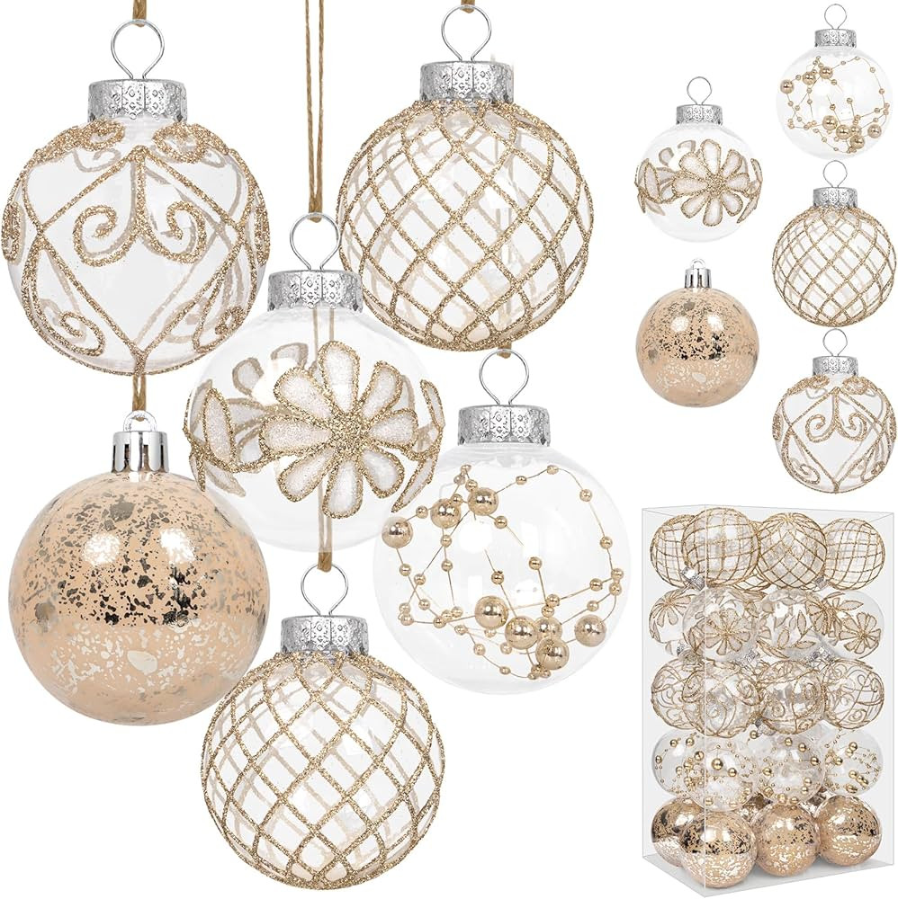 30PCS Christmas Ball Ornaments 60mm/2.36" Large Shatterproof Clear Plastic Farmhouse Rustic Champ... | Amazon (US)