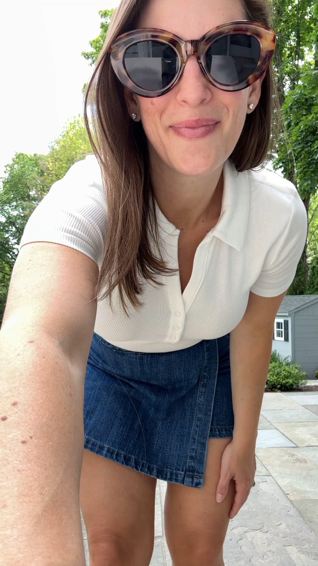 Denim skort for summer! Also this Gap polo body suit is so good! 