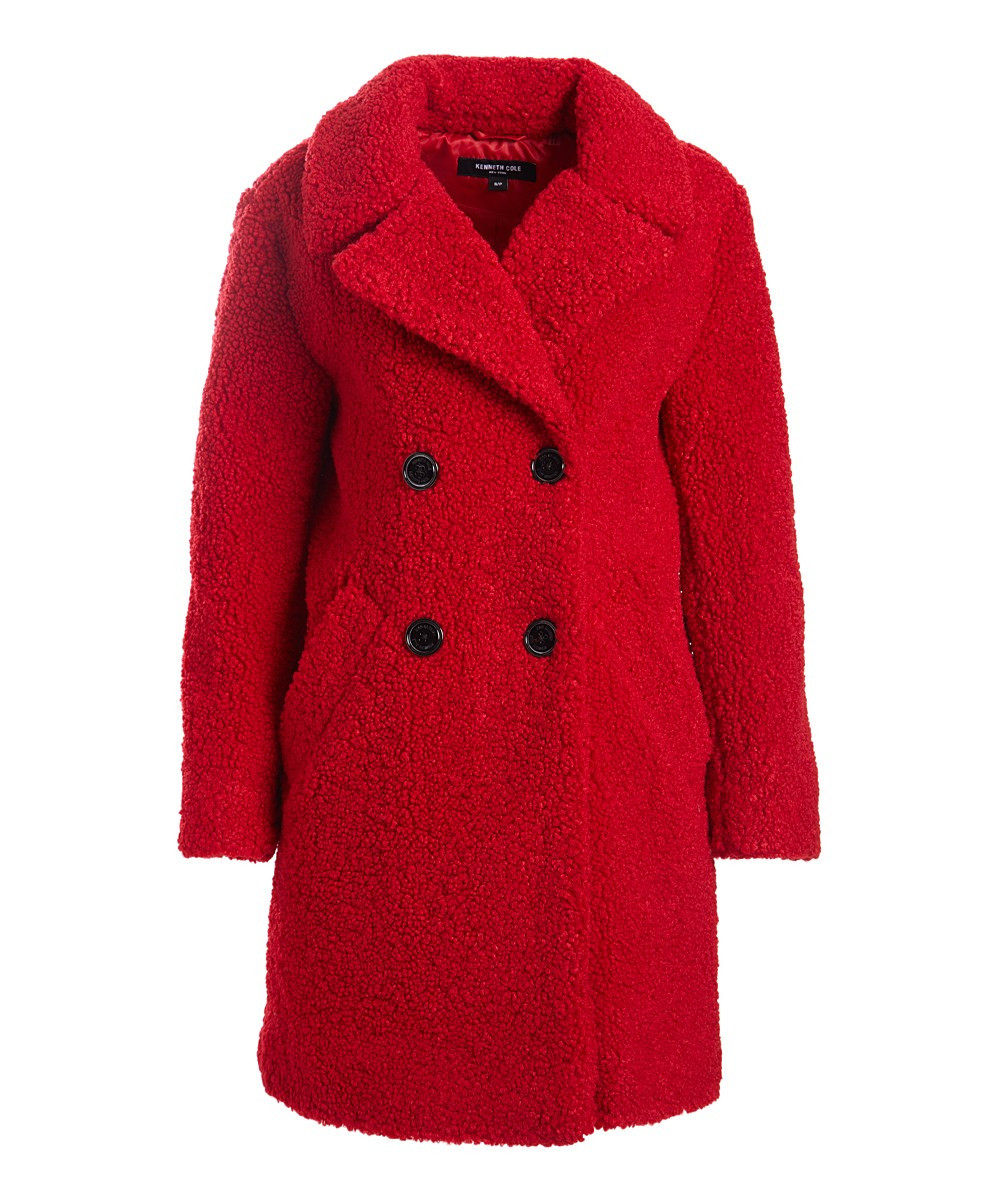 Red Double-Breasted Teddy Coat - Women | Zulily