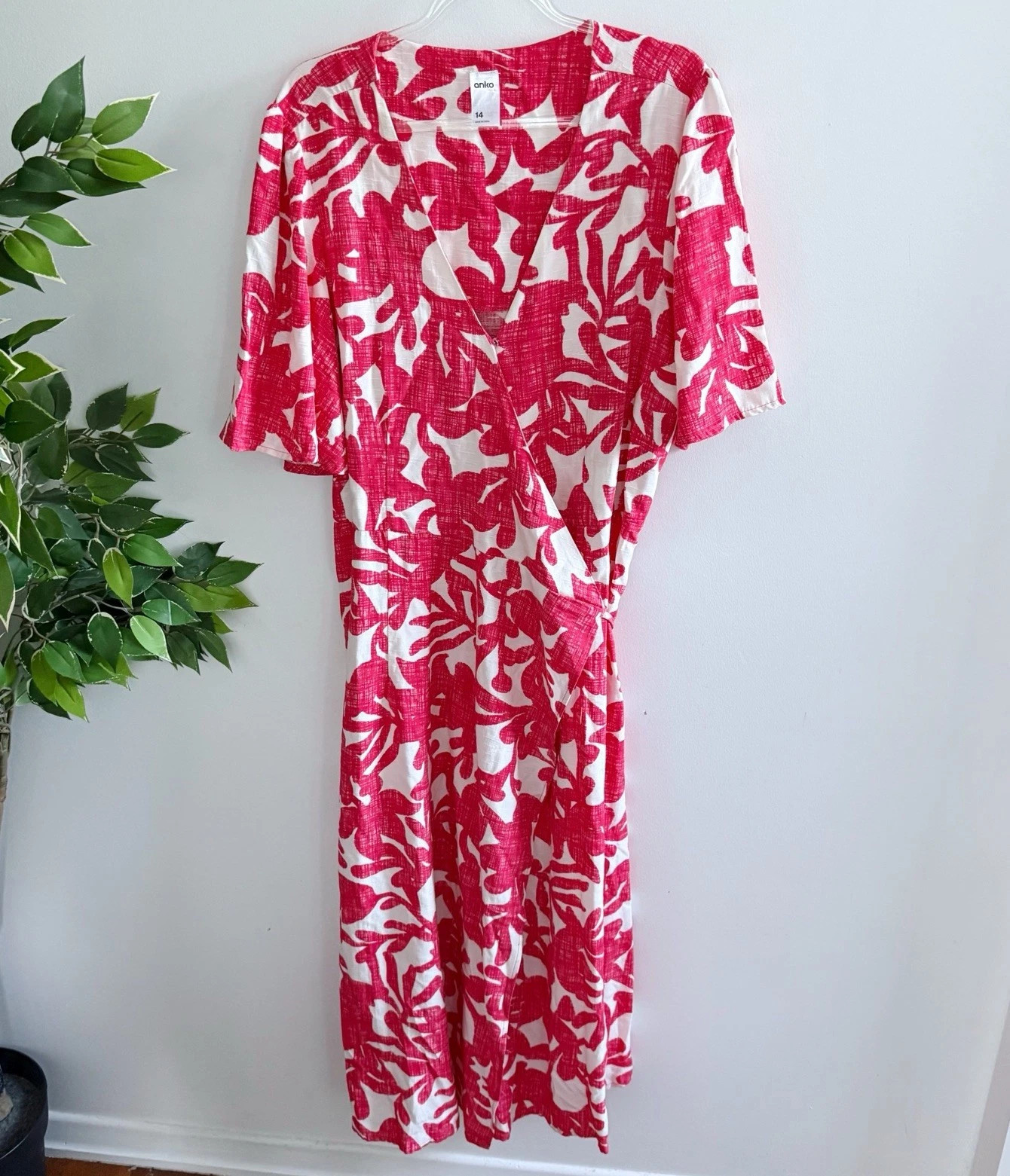 Anko Kmart Womens Size 14 Midi Wrap Dress Short Sleeve Red White Floral | eBay AU