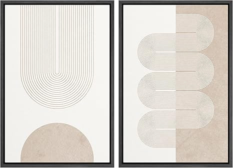 MUDECOR Framed Canvas Print Wall Art Set Pastel Tan White Geometric Wave Ribbons Abstract Shapes ... | Amazon (US)